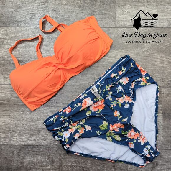 Yonique Plus Size Cross Front High Waist Bikini Swimsuit Size 12W - Picture 3 of 7